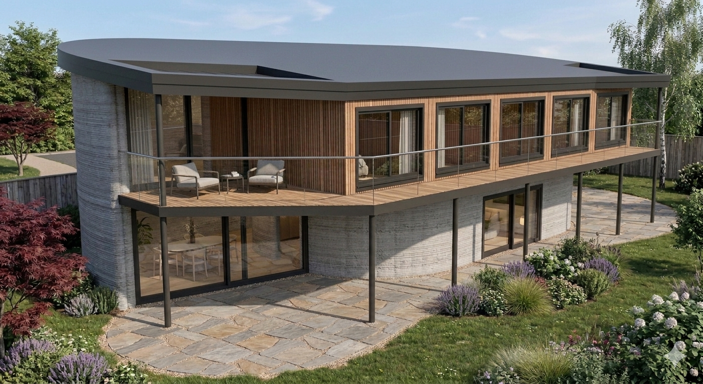 Konzeptstudie Betondruck-Gebäude — Bergwind Referenzprojekt