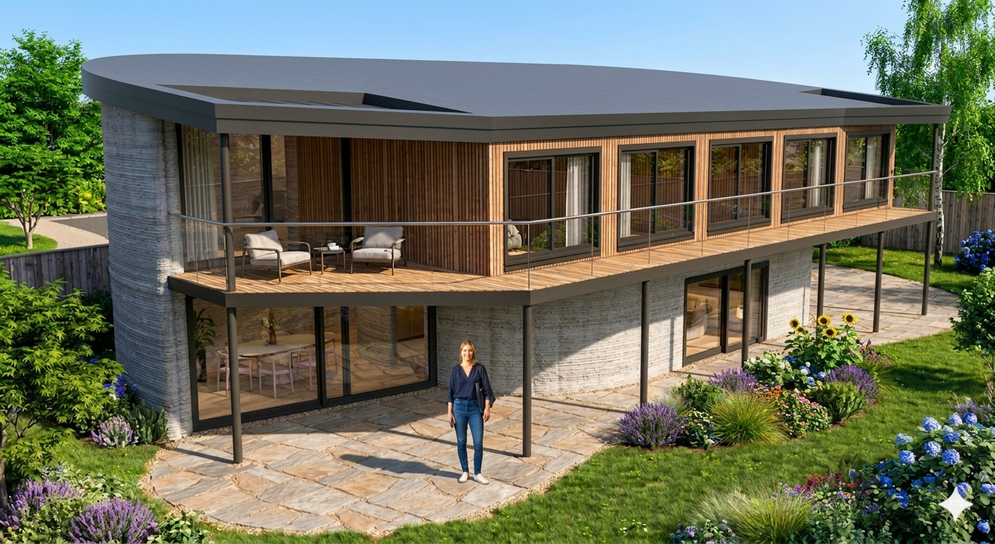 Konzeptstudie Betondruck-Gebäude — Ansicht 2